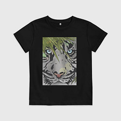 Футболка хлопковая детская Голова белого тигра, цвет: черный