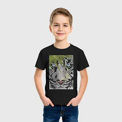 Футболка хлопковая детская Голова белого тигра, цвет: черный — фото 2