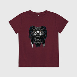 Футболка хлопковая детская Черный лев голова, цвет: меланж-бордовый
