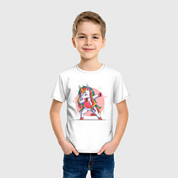 Футболка хлопковая детская Единорог даббинг dab, цвет: белый — фото 2