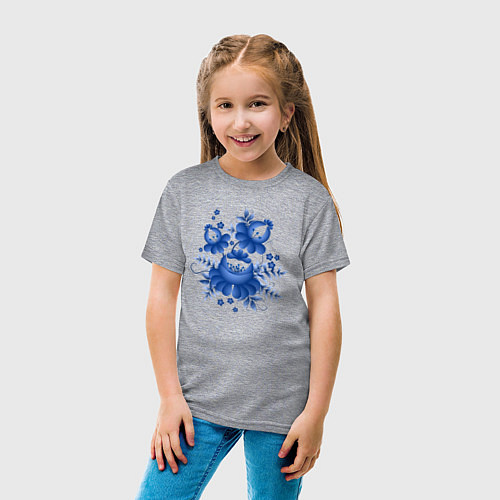 Детская футболка Голубой орнамент Гжель / Меланж – фото 4