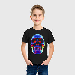 Футболка хлопковая детская Cool neon skull, цвет: черный — фото 2