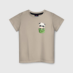 Футболка хлопковая детская Маленькая панда в кармане, цвет: миндальный