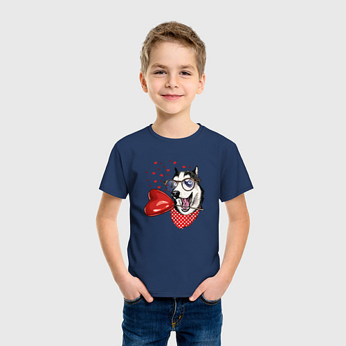 Детская футболка ХАСКИ и СЕРДЦЕ / Тёмно-синий – фото 3