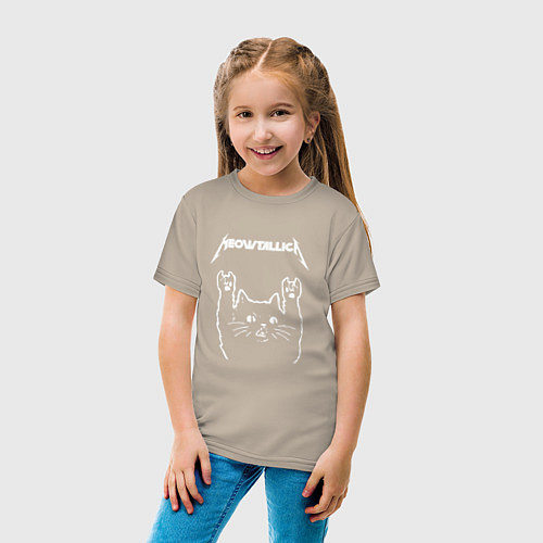 Детская футболка МЯУТАЛИКА металлика кот / Миндальный – фото 4