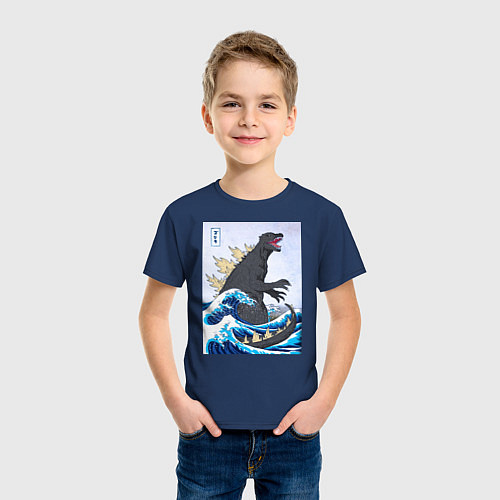 Детская футболка Godzilla in The Waves Eastern / Тёмно-синий – фото 3