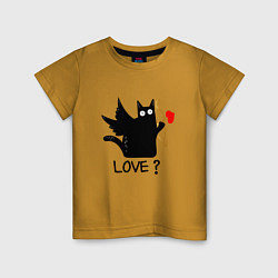 Футболка хлопковая детская LOVE CAT WHAT cat, цвет: горчичный