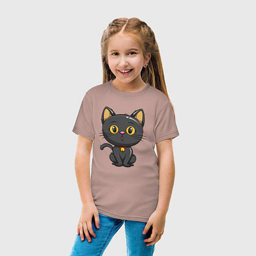 Детская футболка Черный маленький котенок / Пыльно-розовый – фото 4