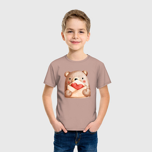 Детская футболка Медвежонок с валентинкой / Пыльно-розовый – фото 3