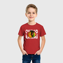 Футболка хлопковая детская Чикаго Блэкхокс, Chicago Blackhawks, цвет: красный — фото 2