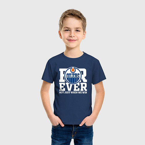 Детская футболка FOREVER NOT JUST WHEN WE WIN, Эдмонтон Ойлерз, Edm / Тёмно-синий – фото 3