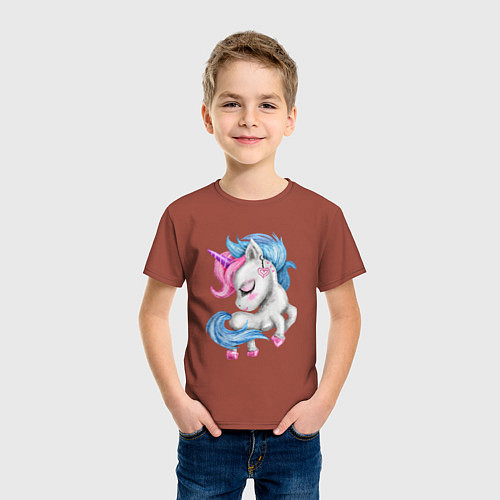 Детская футболка Единорог с голубой гривой / Кирпичный – фото 3