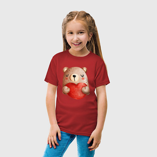 Детская футболка Мишка с сердечком с валентинкой / Красный – фото 4
