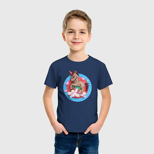 Детская футболка Единорог в облаках / Тёмно-синий – фото 3