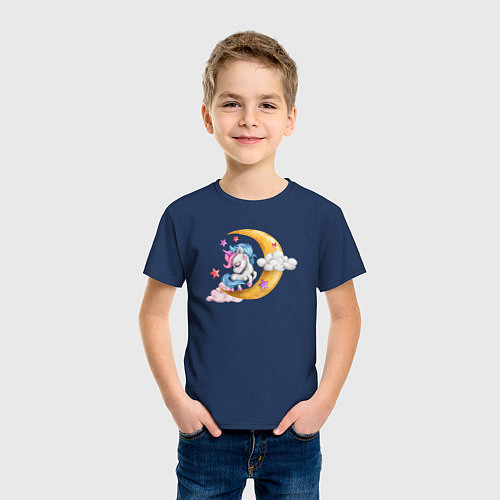 Детская футболка Единорог на облаках / Тёмно-синий – фото 3