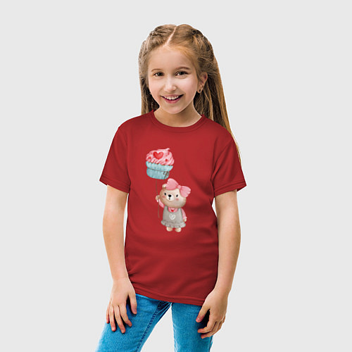 Детская футболка Мишка с воздушным пирожным / Красный – фото 4