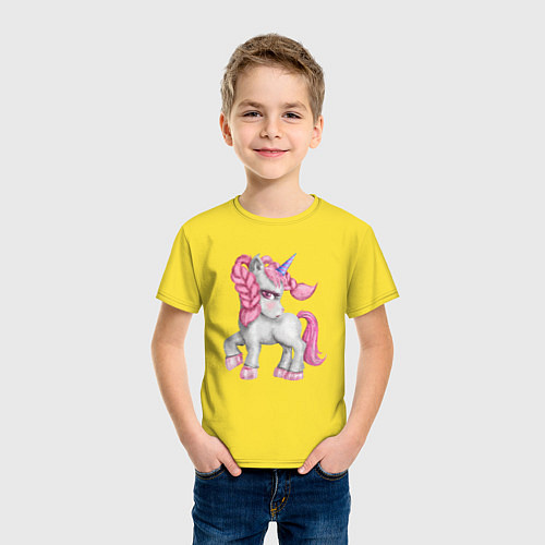 Детская футболка Единорог с розовой гривой / Желтый – фото 3