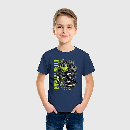 Детская футболка Монстр самурай / Тёмно-синий – фото 3