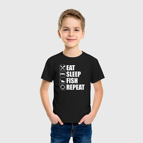 Детская футболка Есть Спать Рыбалка Повторить / Черный – фото 3