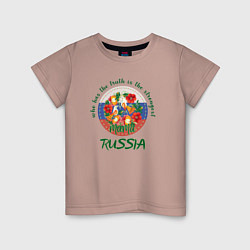 Футболка хлопковая детская Матушка Россия жостово, цвет: пыльно-розовый