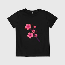 Футболка хлопковая детская Священная сакура, цвет: черный