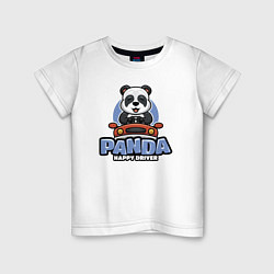 Футболка хлопковая детская Panda Happy driver, цвет: белый