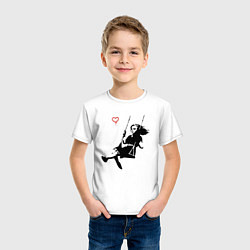 Футболка хлопковая детская Banksy - Бэнкси девочка на качелях, цвет: белый — фото 2