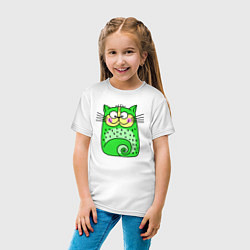 Футболка хлопковая детская Прикольный зеленый кот, цвет: белый — фото 2