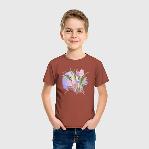 Детская футболка Нежные весенние тюльпаны / Кирпичный – фото 3