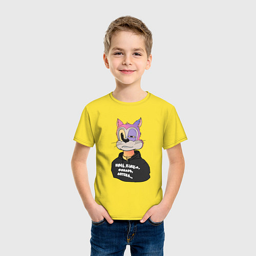 Детская футболка Кот - фонарь / Желтый – фото 3