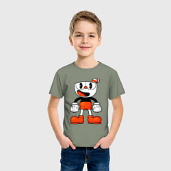 Футболка хлопковая детская Cuphead красная чашечка, цвет: авокадо — фото 2