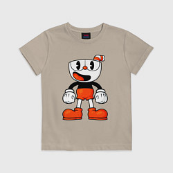 Футболка хлопковая детская Cuphead красная чашечка, цвет: миндальный