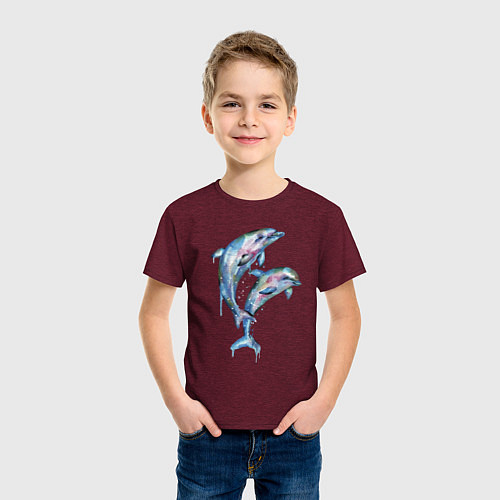 Детская футболка Dolphins Watercolour / Меланж-бордовый – фото 3