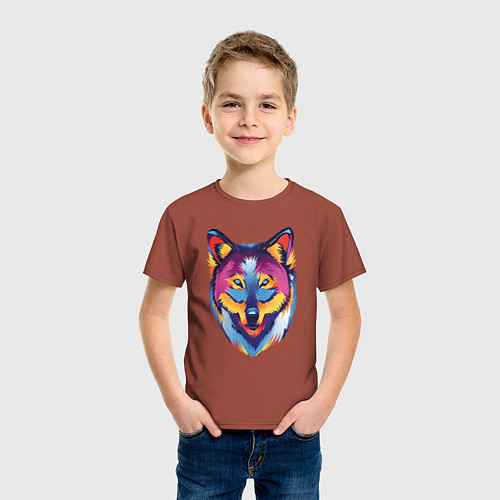 Детская футболка Волк раскрашен во множество разных цветов / Кирпичный – фото 3