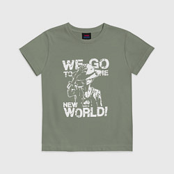 Футболка хлопковая детская WE GO TO THE NEW WORLD ВАНПИС, цвет: авокадо