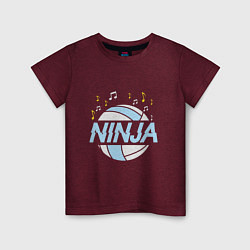 Футболка хлопковая детская Volleyball Ninja, цвет: меланж-бордовый