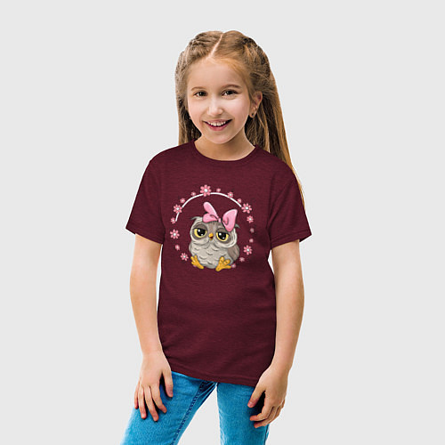 Детская футболка Совушка в цветах / Меланж-бордовый – фото 4
