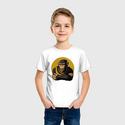 Футболка хлопковая детская Обезьяна с золотой цепью, цвет: белый — фото 2
