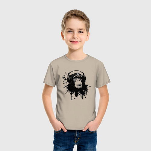 Детская футболка Шимпанзе-меломан / Миндальный – фото 3