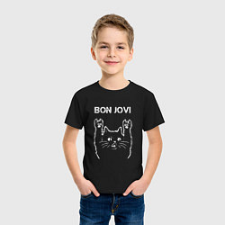 Футболка хлопковая детская Bon Jovi Рок кот, цвет: черный — фото 2