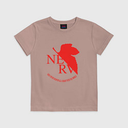 Футболка хлопковая детская Nerv в Neon Genesis Evangelion, цвет: пыльно-розовый