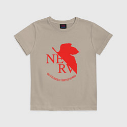 Футболка хлопковая детская Nerv в Neon Genesis Evangelion, цвет: миндальный