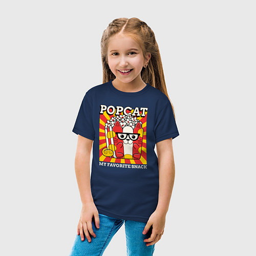 Детская футболка Кот - попкорн / Тёмно-синий – фото 4