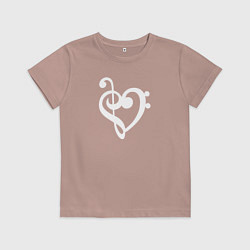 Детская футболка Сердце Скрипичный и Басовый Ключи