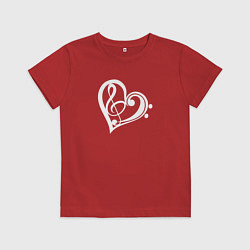 Детская футболка Скрипичный и Басовый Ключи в Сердце