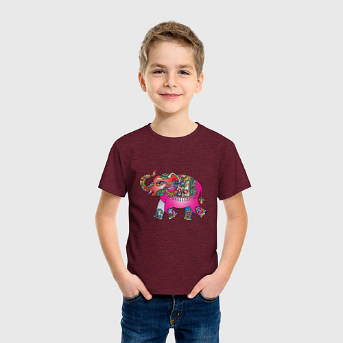 Детская футболка СЛОНЕНОК В ЦВЕТЕ / Меланж-бордовый – фото 3