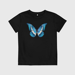 Футболка хлопковая детская Blue butterfly синяя бабочка, цвет: черный
