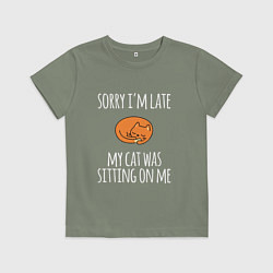 Футболка хлопковая детская Рыжий котик отдыхает, цвет: авокадо