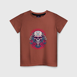 Футболка хлопковая детская Roses Skull, цвет: кирпичный