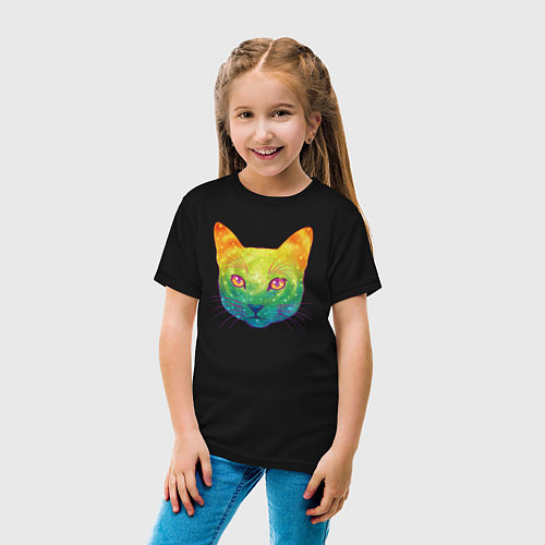 Детская футболка Радужный котик rainbow cat / Черный – фото 4